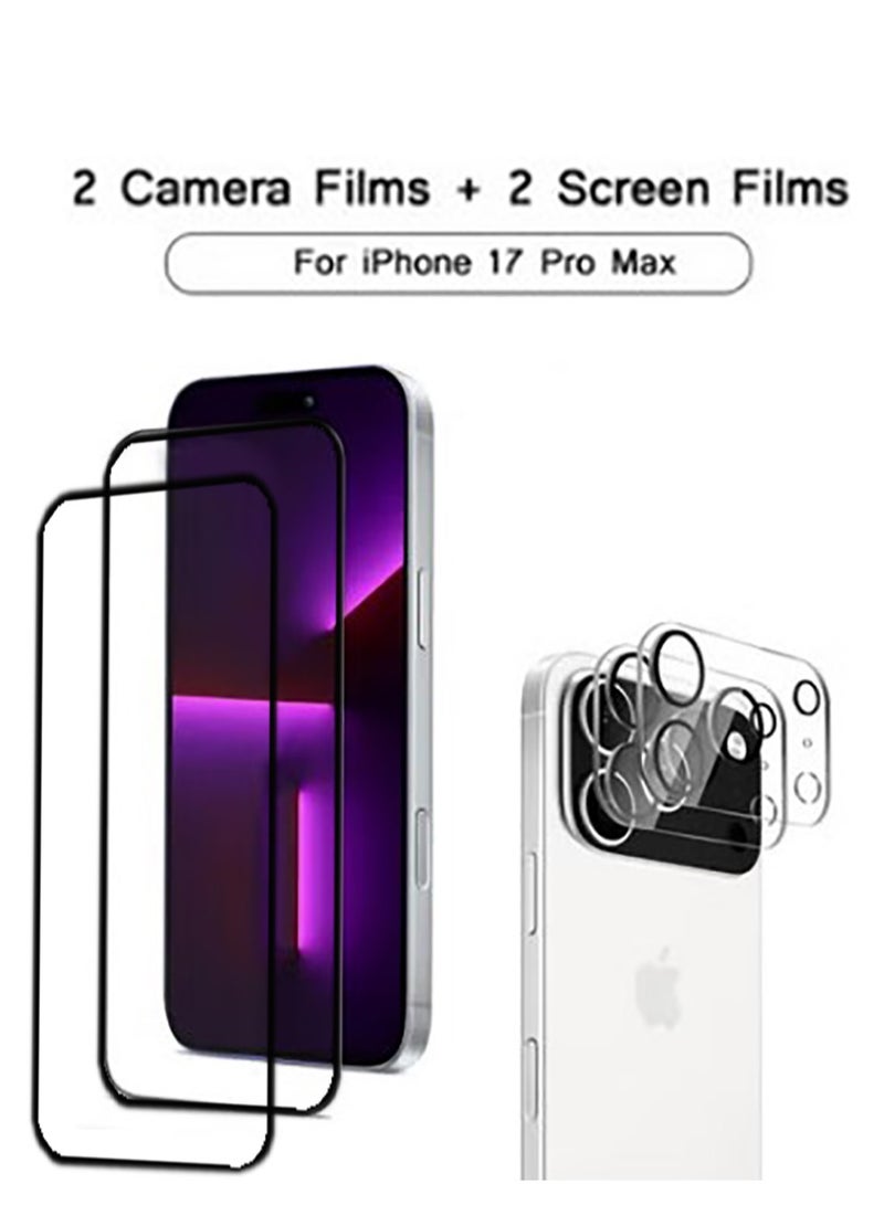 2 Pack Screen Protector for iPhone 17 Pro Max + 2 Pack Camera Lens Protector ,Case Friendly Tempered Glass Film,[9H Hardness] - HD - Image 1