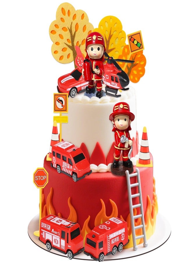 Knana 15Pcs Fire Truck Cake Toppers Fire Truck Birthday Decorations for Firefighter Birthday Party Favors - Image 1