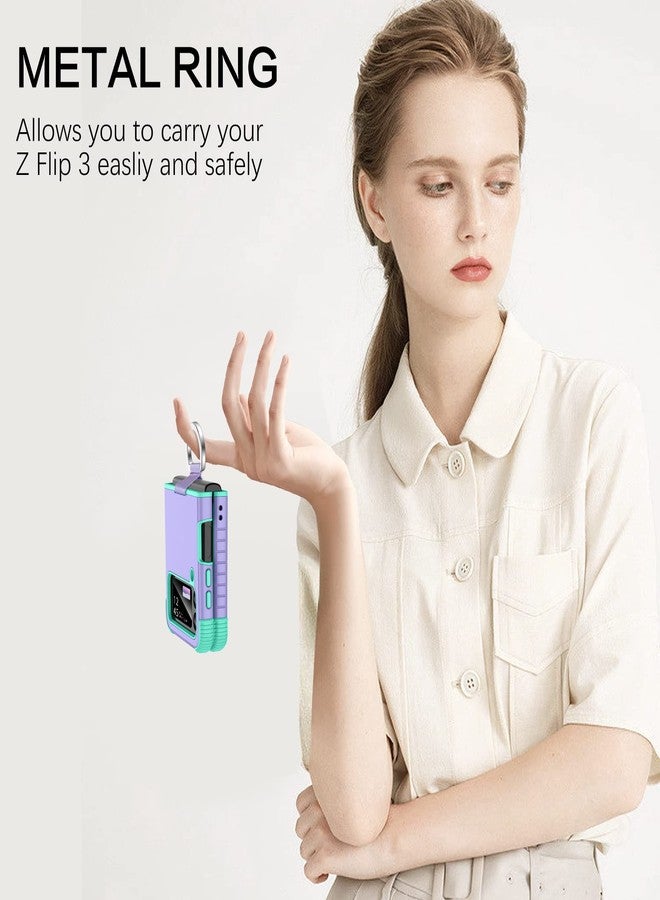 بنتوبين جراب BENTOBEN لهاتف سامسونج جالاكسي زد فليب 3، جراب 5G، غطاء حماية متين 2 في 1 مقاوم للصدمات، مزود بحلقة، مناسب للرجال والنساء، لهاتف جالاكسي زد فليب 3 مقاس 6.7 بوصة، بنفسجي/نعناعي - Image 4