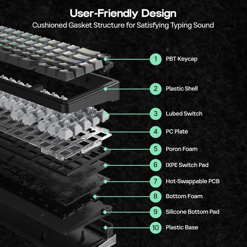EPOMAKER X AULA F65 PRO Wireless Mechanical Gaming Keyboard, Hot-Swap, 5-Layer Padding, Creamy Gasket, Knob and Shine-Through PBT Keycap, RGB, BT/2.4GHz/USB-C (Gradient Grey, Reaper Switch) - Image 5
