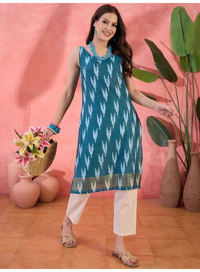 AKS Ethnic Motifs Printed Sleeveless Cotton Straight Kurta  - Image 4