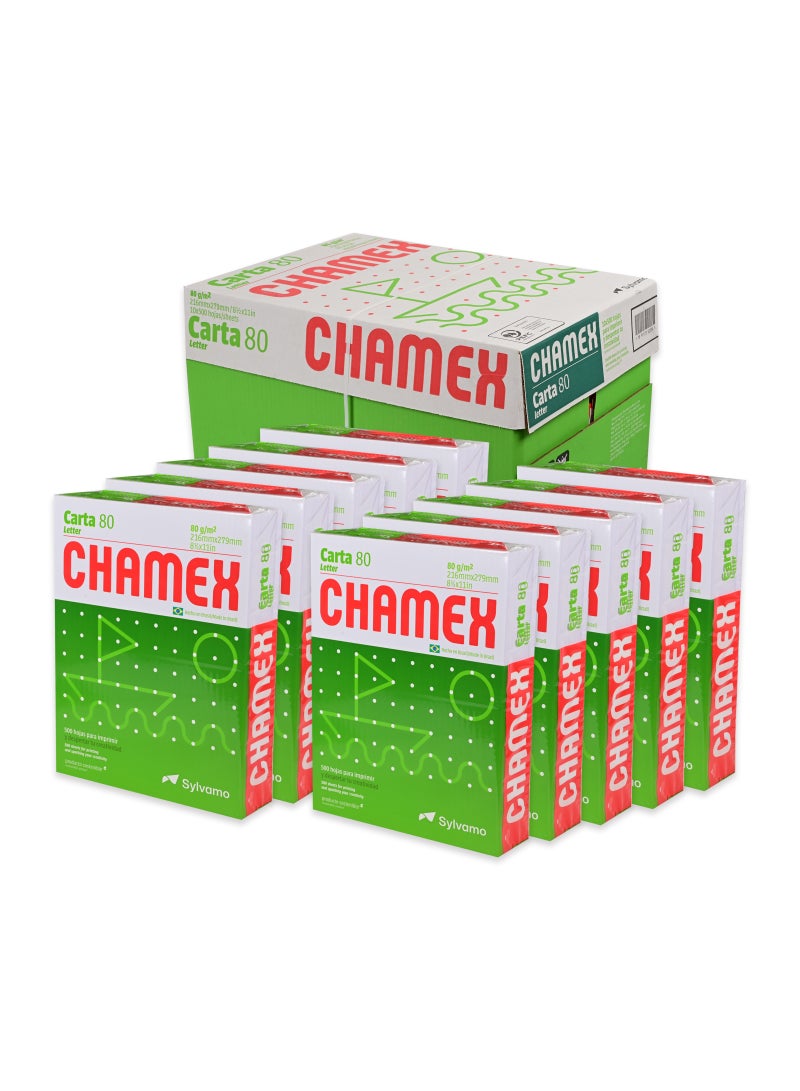 CHAMEX عبوة من 10 رزم ورق تصوير "شامكس" بحجم رسالة: 8.5"X11" - C5PW80G85X11 - Image 1