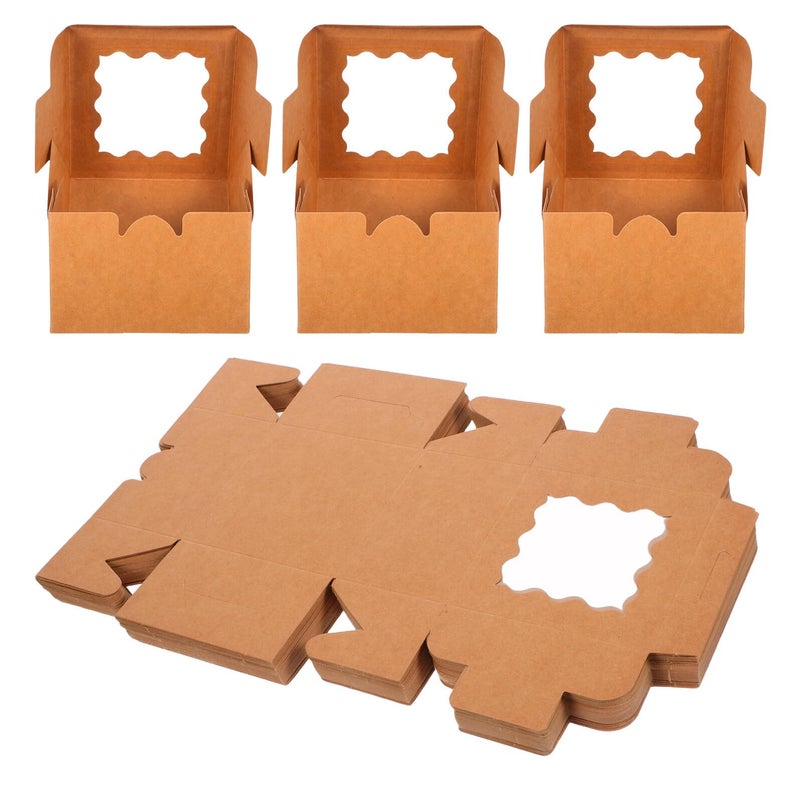 50pcs Small Kraft Paper Bakery Boxes Light Brown Pastry Packaging For Cupcakes Cookies - Image 2