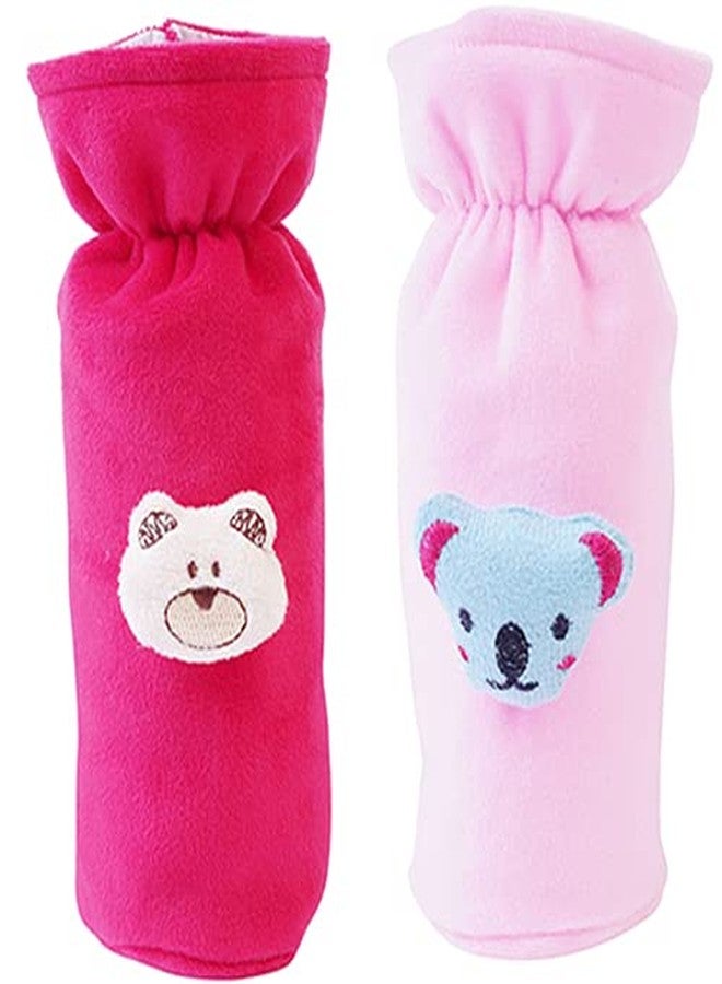 MW PRINTS Soft Plush Stretchable Baby Feeding Bottle Cover with Easy to Hold Strap |Suitable for 120ml-250ml Baby Feeding Bottle Cover Pack of 2 (Dark Pink & Baby Pink) - Image 1