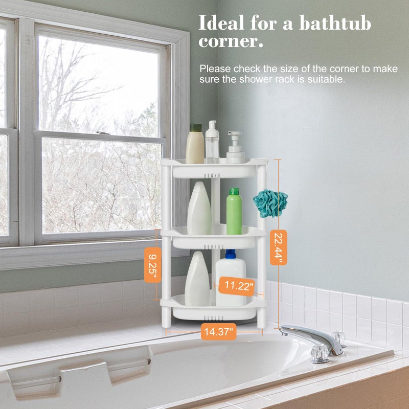 ELYKEN 3 Tier Shower Caddy Organizer Shelf Corner, 14.4 x 11.2 x 22.4 Inches, Rustproof, Plastic Shower Rack Stands for Inside Bathroom, Bathtub, White - Image 5