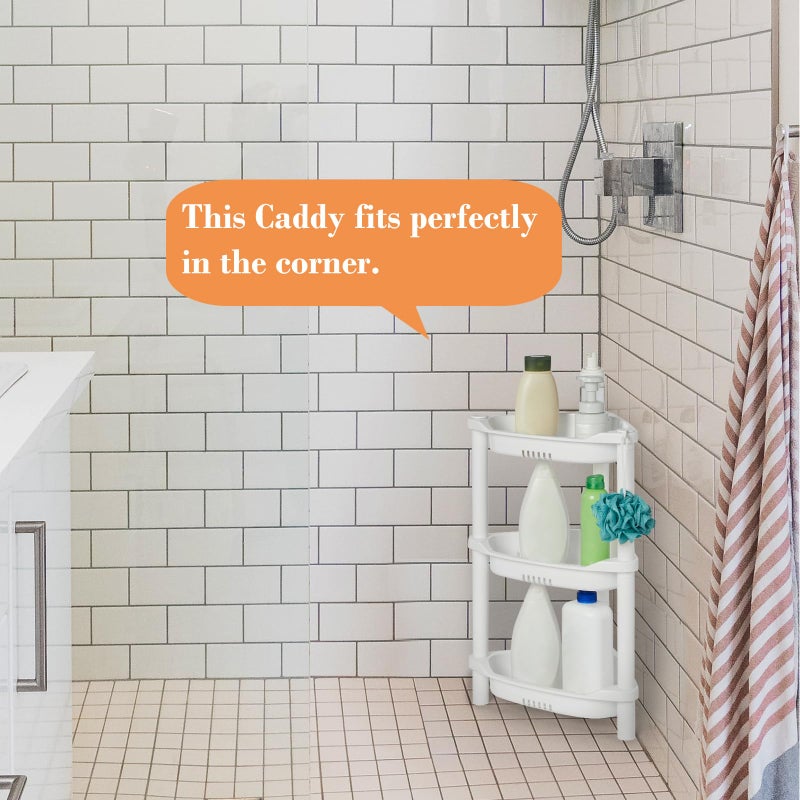 ELYKEN 3 Tier Shower Caddy Organizer Shelf Corner, 14.4 x 11.2 x 22.4 Inches, Rustproof, Plastic Shower Rack Stands for Inside Bathroom, Bathtub, White - Image 2