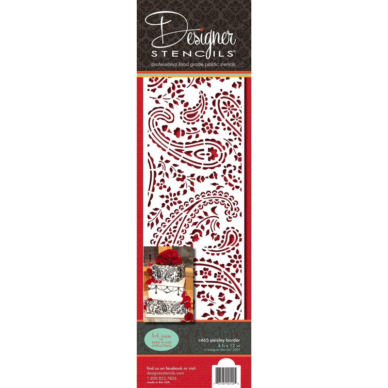 Designer Stencils Paisley Cake Side foodgrade stencil 4 x 12 inches