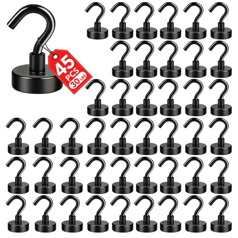 E BAVITE Magnetic Hooks Strong Magnet Cruise Hook for Hanging Grill Towel Home Kitchen Workplace Office and Garage 45 PackBlack - Image 2