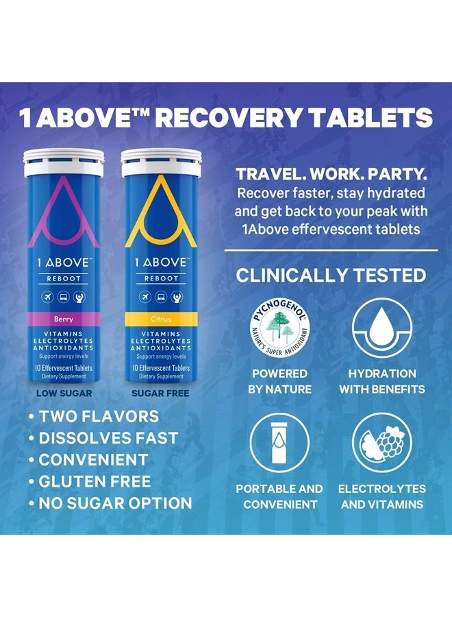 1Above Anti Jet Lag, Energy & Immunity Recovery Effervescent Drink Tablets for Travel, Work and Party. Pycnogenol, Vitamins & Electrolytes. 10 Count (1 Tube) - Citrus