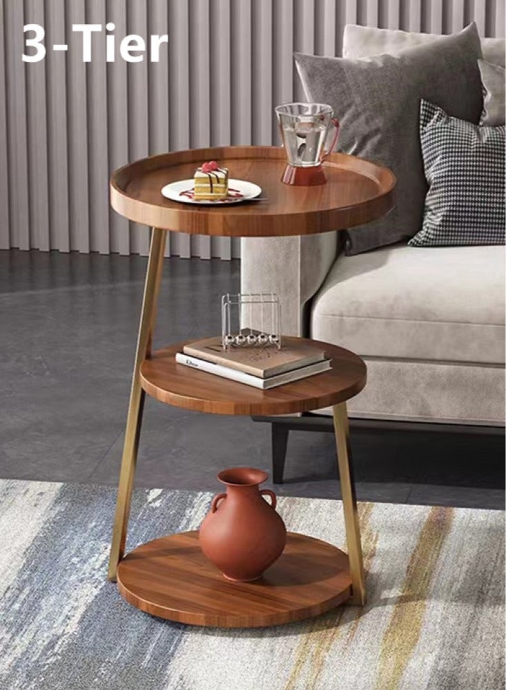 كوتيس 3-طبقات طاولة القهوة الشمال أريكة الجانب الزخرفية مساحة صغيرة غرفة المعيشة غرفة نوم فناء خمر نهاية الجدول بني/ذهبي 40x62 سم - Image 1