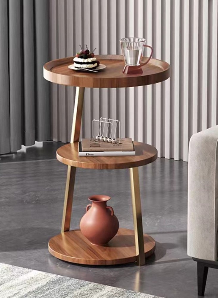 كوتيس 3-طبقات طاولة القهوة الشمال أريكة الجانب الزخرفية مساحة صغيرة غرفة المعيشة غرفة نوم فناء خمر نهاية الجدول بني/ذهبي 40x62 سم - Image 2