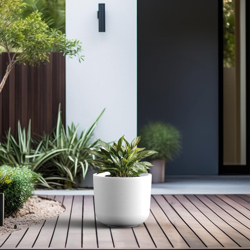 Kante Round Concrete Planter, 13.1 Inch Dia Classic-Style Large Pot with Drainage, White Finish with Painted Interior, for Indoor & Outdoor Plants, Home, Patio and Garden - Image 3