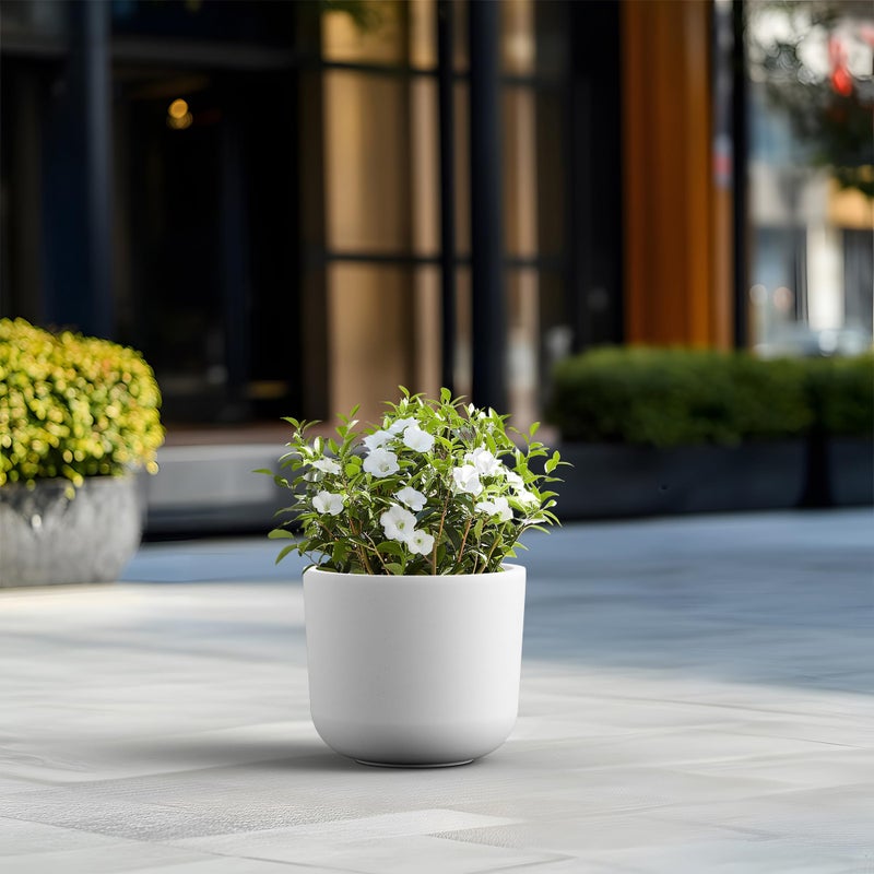 Kante Round Concrete Planter, 13.1 Inch Dia Classic-Style Large Pot with Drainage, White Finish with Painted Interior, for Indoor & Outdoor Plants, Home, Patio and Garden - Image 4