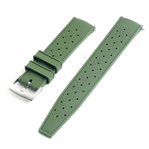 StrapHabit Quick Release Tropical Style FKM Rubber Watch Strap Band 18mm, 19mm, 20mm, 21mm, 22mm (Green, 21mm) - Image 1