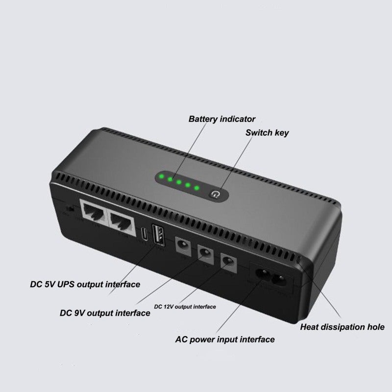 UPS: 10400mAh High Capacity Battery - Dual Input Options Wide Voltage Output Intelligent Safety Features Power Backup for Router Modem Camera Device During Power Outages - Image 3