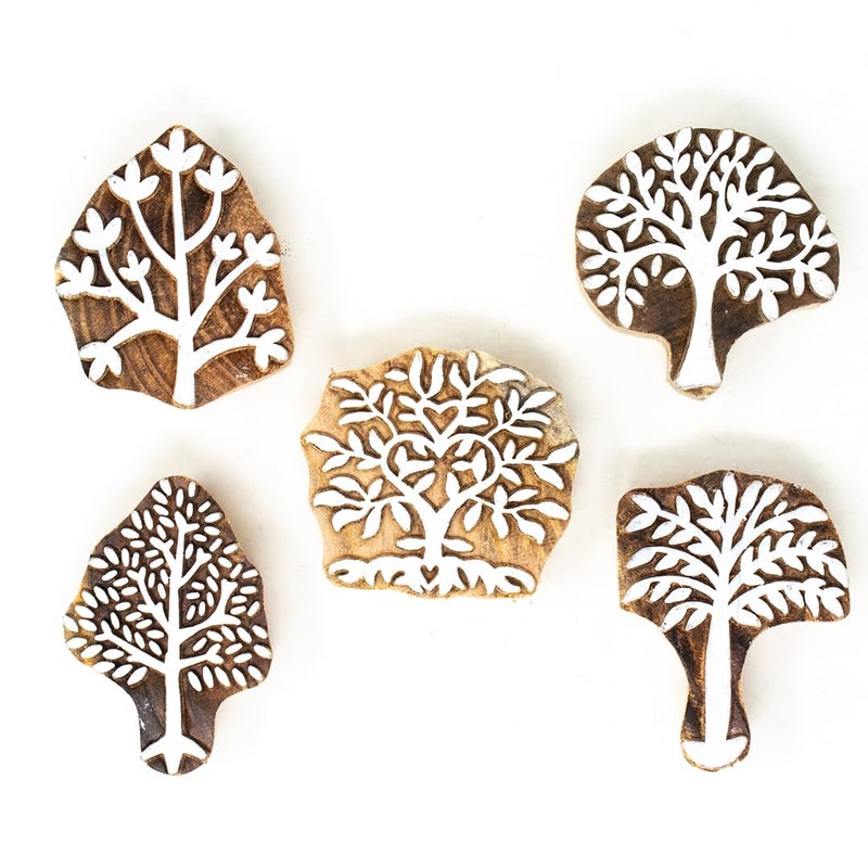 TWOGRAMS | Set of 5 | Wooden Indian Traditional Design Printing Stamps/Blocks for Printing Saree Border/Dresses/Craft Card Making/Scrapbook/Clay Pottery - Image 1