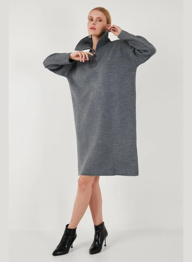 ليلا Lela Half-Zip Slit Knit Dress Women's Dress 4615213