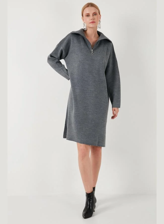 ليلا Lela Half-Zip Slit Knit Dress Women's Dress 4615213