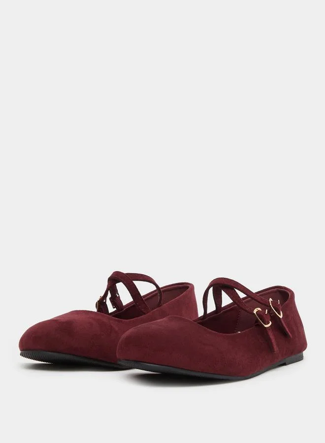 Styli Burgundy Flat Ballet Shoes