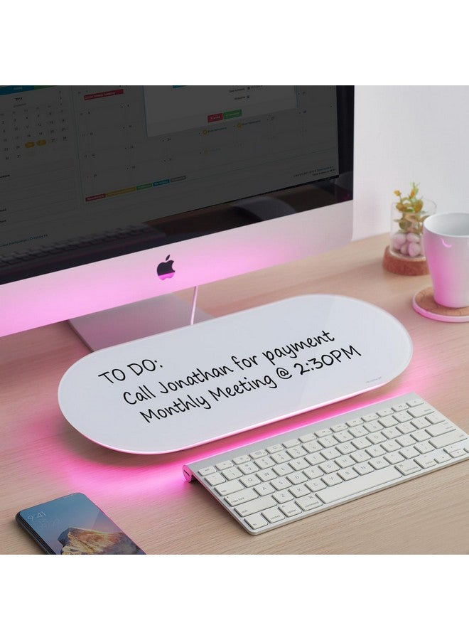 TSJ OFFICE Glass Desktop Whiteboard - 17 X 7 Inches Small Dry Erase Board With Pink Light, Glass White Board Surface Notepad With 1 Drawer, Desk Organizers For Office, Home, School Supplies - Image 1