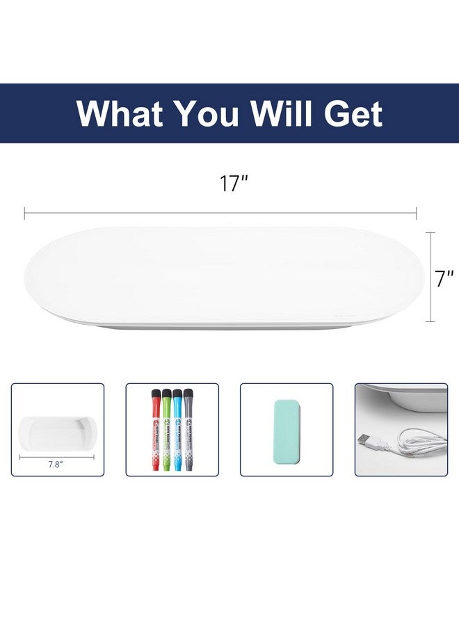 TSJ OFFICE Glass Desktop Whiteboard - 17 X 7 Inches Small Dry Erase Board With Pink Light, Glass White Board Surface Notepad With 1 Drawer, Desk Organizers For Office, Home, School Supplies - Image 2