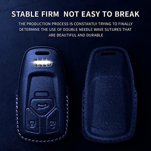 Tukellen for Audi Key Fob Cover Genuine Leather with Keychain,Leather Key Case Protector Compatible Audi A4 Q7 Q5 TT A3 A6 SQ5 R8 S5 Smart Key-Blue - Image 3