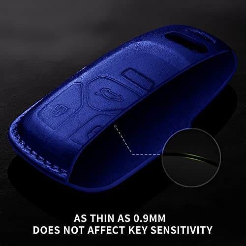 Tukellen for Audi Key Fob Cover Genuine Leather with Keychain,Leather Key Case Protector Compatible Audi A4 Q7 Q5 TT A3 A6 SQ5 R8 S5 Smart Key-Blue - Image 4