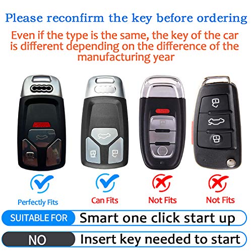 Tukellen for Audi Key Fob Cover Genuine Leather with Keychain,Leather Key Case Protector Compatible Audi A4 Q7 Q5 TT A3 A6 SQ5 R8 S5 Smart Key-Blue - Image 2