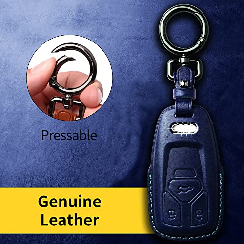 Tukellen for Audi Key Fob Cover Genuine Leather with Keychain,Leather Key Case Protector Compatible Audi A4 Q7 Q5 TT A3 A6 SQ5 R8 S5 Smart Key-Blue - Image 5
