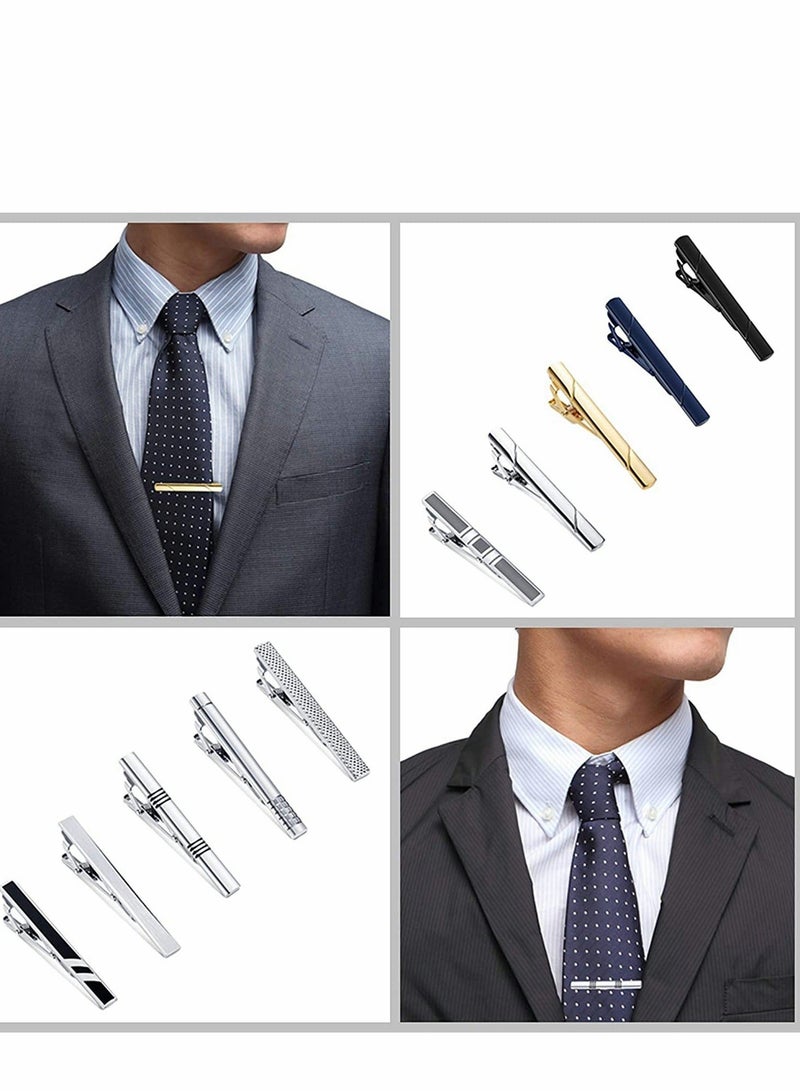 Tie Clips Set for Men Bar Clip Black Silver-Tone Gold Tone Wedding Business with Gift Box - Image 5