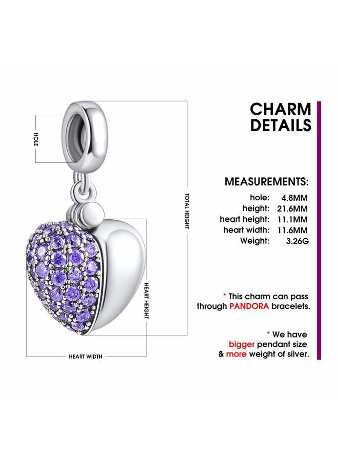 NINGAN “I Love You” Dangle Charm Love Heart Pendant Bead for Women Wife Girlfriend with 5A Cubic Zirconia for Charm Bracelets 925 Sterling Silver, ONESIZE, Silver, silver - Image 4