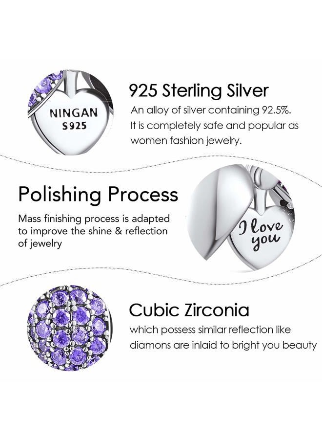 NINGAN “I Love You” Dangle Charm Love Heart Pendant Bead for Women Wife Girlfriend with 5A Cubic Zirconia for Charm Bracelets 925 Sterling Silver, ONESIZE, Silver, silver - Image 5