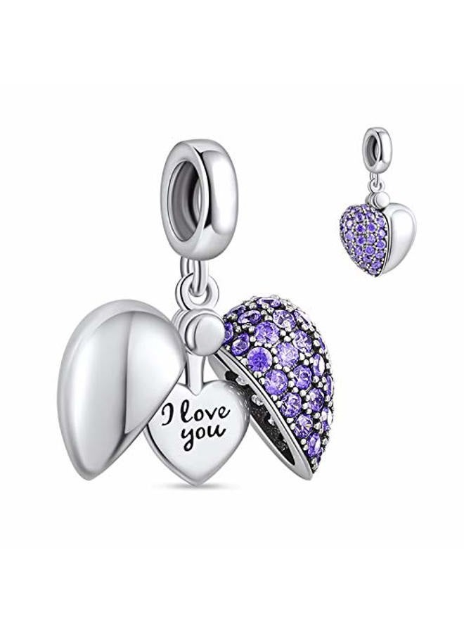NINGAN “I Love You” Dangle Charm Love Heart Pendant Bead for Women Wife Girlfriend with 5A Cubic Zirconia for Charm Bracelets 925 Sterling Silver, ONESIZE, Silver, silver - Image 1