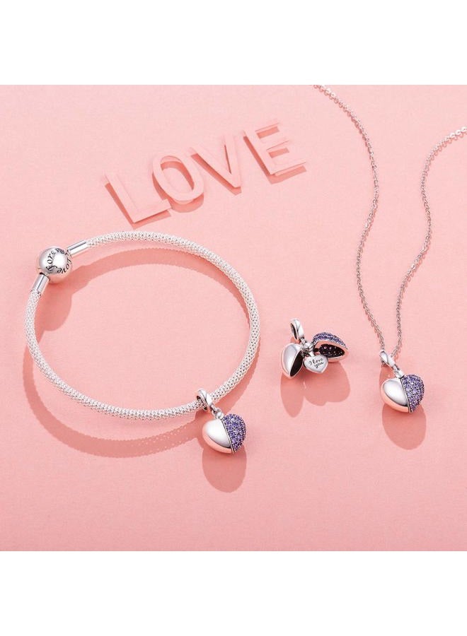 NINGAN “I Love You” Dangle Charm Love Heart Pendant Bead for Women Wife Girlfriend with 5A Cubic Zirconia for Charm Bracelets 925 Sterling Silver, ONESIZE, Silver, silver - Image 2