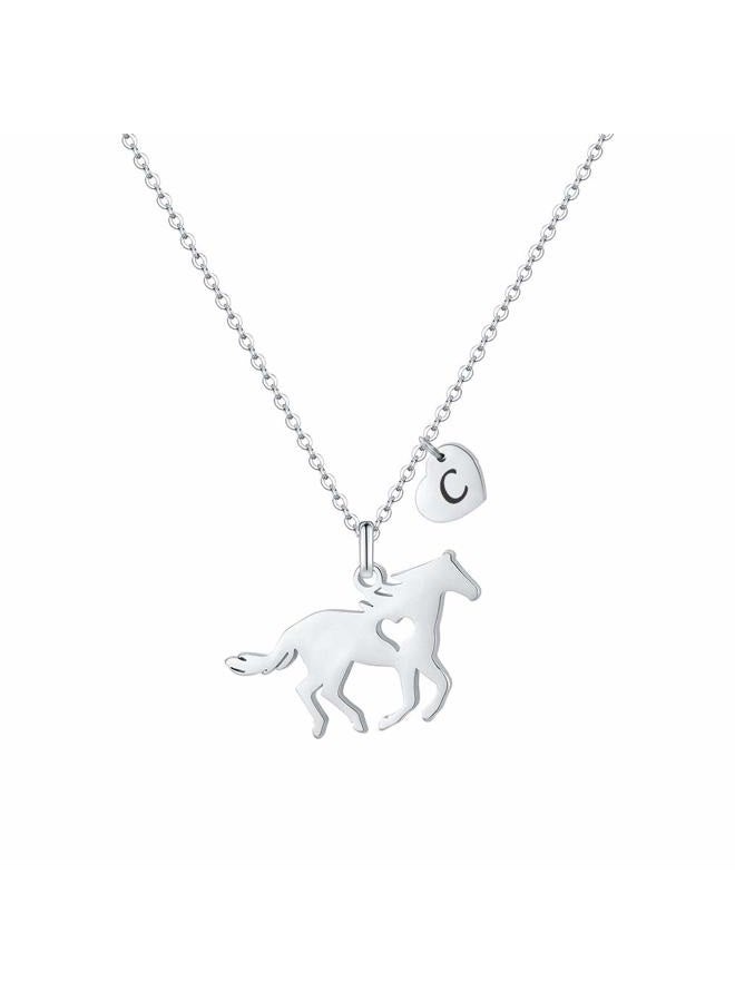 MONOOC Horse Jewelry for Girls, Girls Horse Necklace C Necklace Initial Heart Letter Necklace Horse Necklaces for Girls Horse Initial Necklace for Daughter Horse Jewelry Gifts for Girls - Image 1