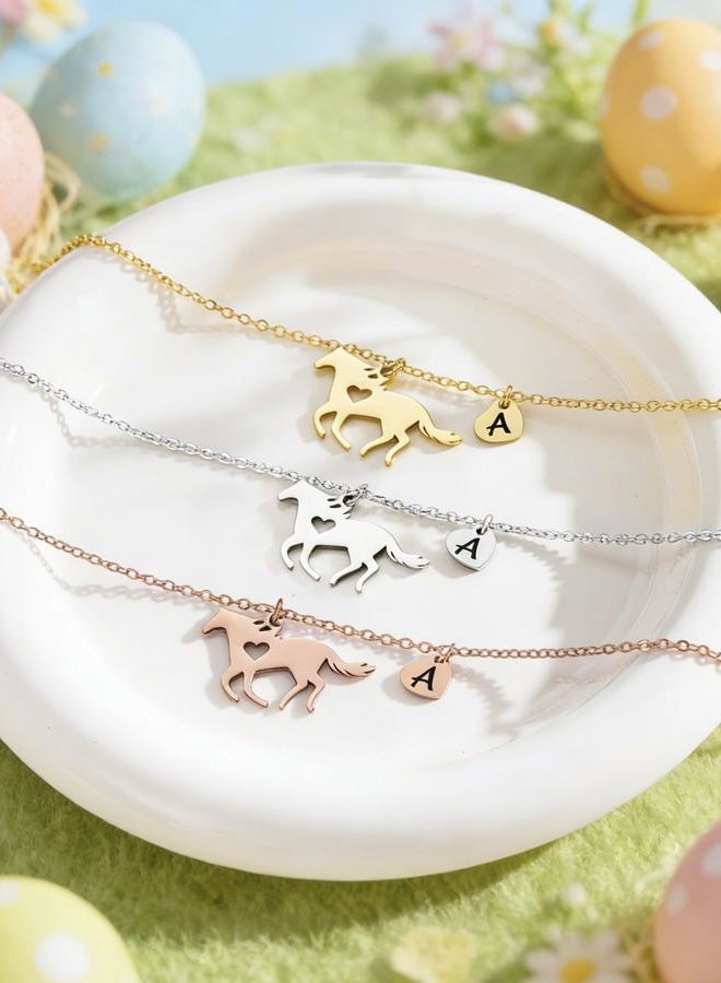 MONOOC Horse Jewelry for Girls, Girls Horse Necklace C Necklace Initial Heart Letter Necklace Horse Necklaces for Girls Horse Initial Necklace for Daughter Horse Jewelry Gifts for Girls - Image 5