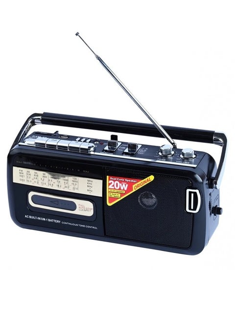 Handheld radio and cassette player supports USB and Bluetooth connectivity