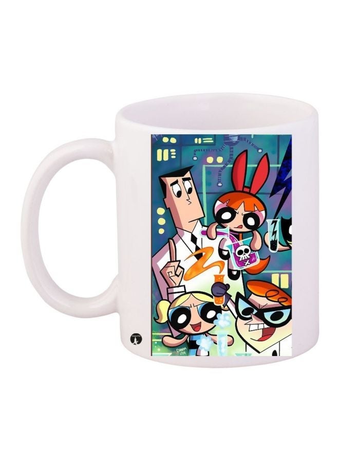 RYN The Powerpuff Girls Printed Coffee Mug White/Black/Green 11ounce