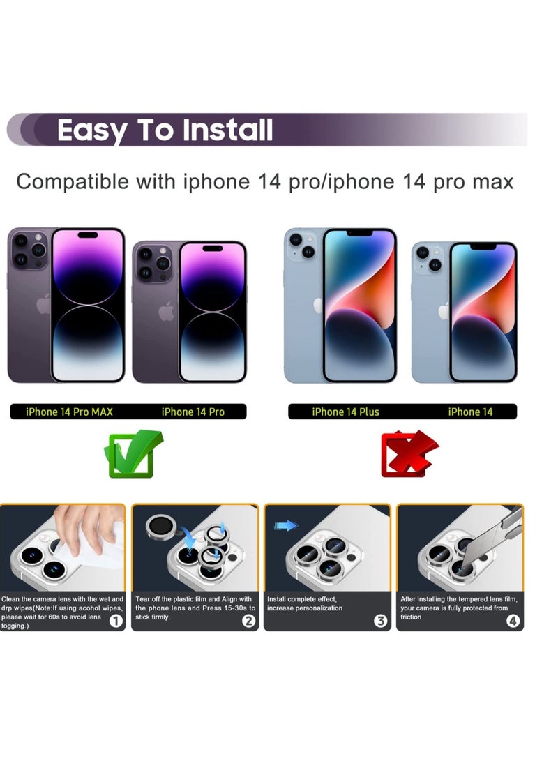 ELTRAZONE for iPhone 14 Pro 6.1 inch / 14 Pro Max 6.7 inch Camera Lens Protector, Camera Cover Tempered Glass for iPhone 14 Pro Max/for iPhone 14 Pro [Glitter Diamonds] - Silver - Image 2