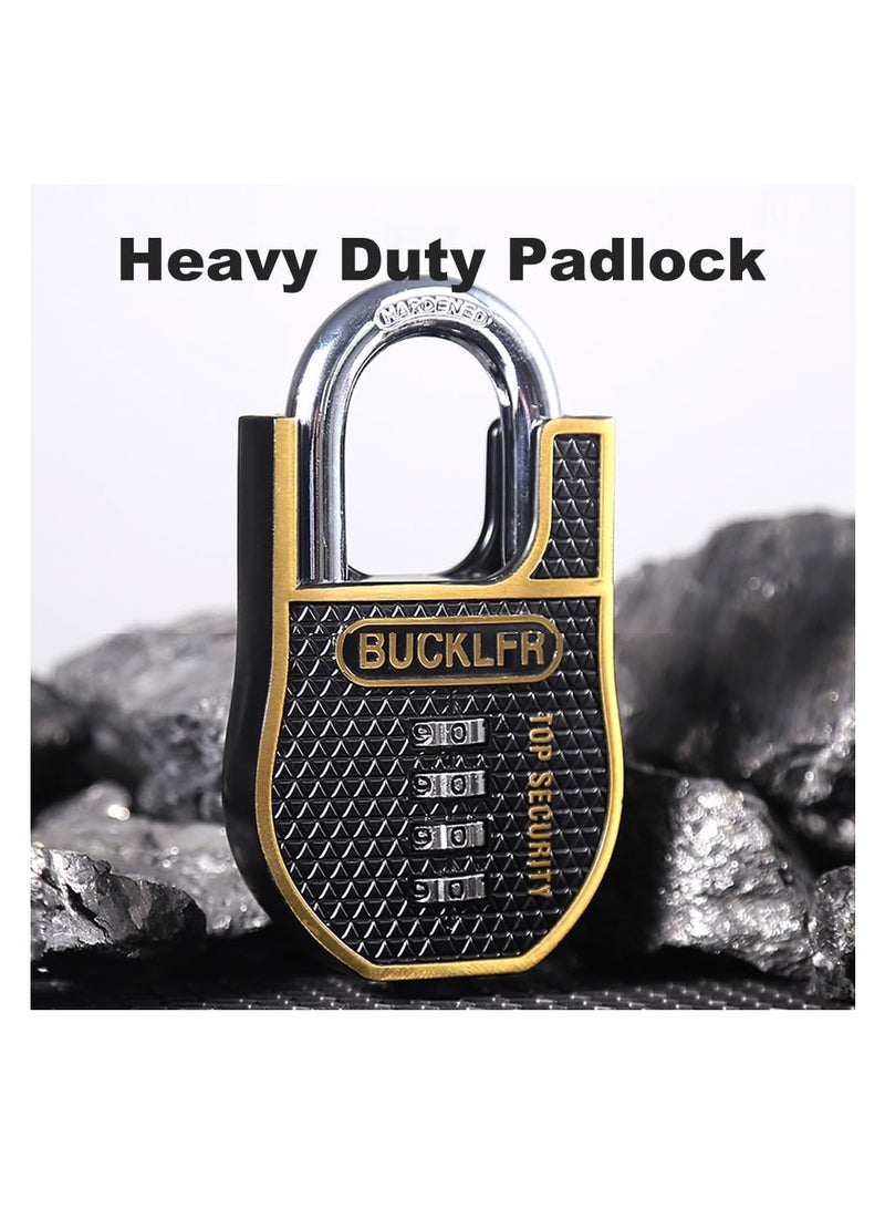 Combination Padlocks Outdoor, Heavy Duty Waterproof, 4 Digit Padlocks with Code, Strong Durable & Secure, Large Combination Padlock for Garage, Gate, Warehouse, Home, School, Shed, Gym (Black)