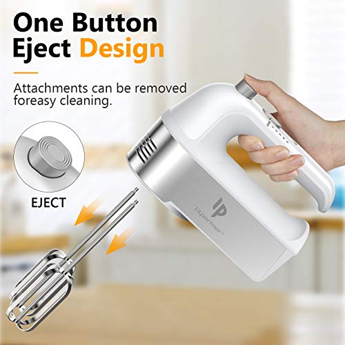 LILPARTNER Hand Mixer Electric, 450W Kitchen Mixers with Scale Cup Storage Case, Turbo Boost/Self-Control Speed + 5 Speed + Eject Button + 5 Stainless Steel Accessories, For Easy Whipping Dough,Cream,Cake - Image 4