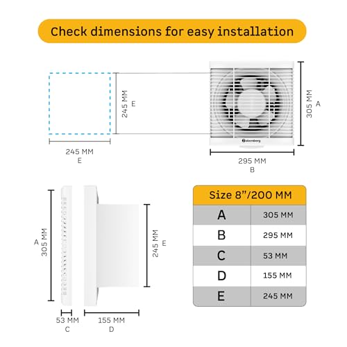 atomberg Efficio Exhaust Fan 200mm (8 Inches) | BLDC Motor | 20W| Low Noise | 1600 RPM| Ideal for Bathroom, Kitchen | Easy to Clean | Installation-Square Cut (245mm) | 2 Years Warranty | White - Image 5