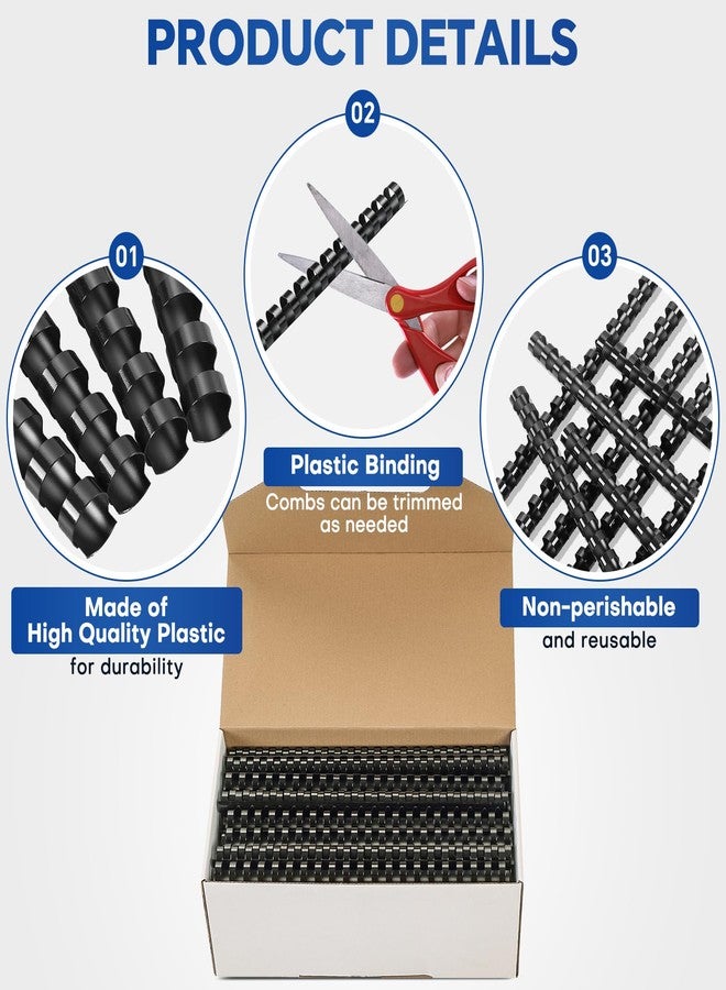 MYFULLY 21 Ring Plastic Binding Combs, 3/4 Inch Diameter, 180 Sheet Capacity, 100 Pack Black Comb Binding Spines- Perfect for Office & School Letter Size Document Binding - Image 4