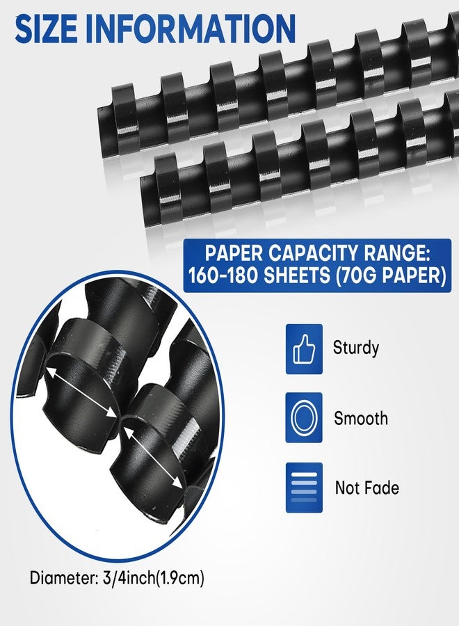 MYFULLY 21 Ring Plastic Binding Combs, 3/4 Inch Diameter, 180 Sheet Capacity, 100 Pack Black Comb Binding Spines- Perfect for Office & School Letter Size Document Binding - Image 2