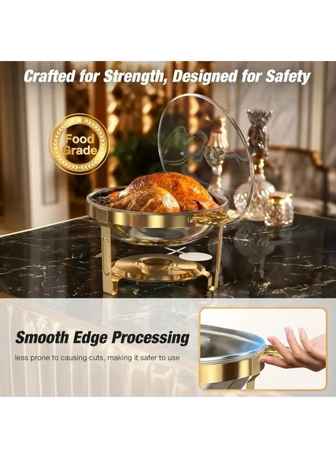 New High-End 5 Quart Stainless Steel Buffet Warmer Golden Frame With Transparent Glass Lid And Cover Frame 95 Percent Pre Assembled Round Hot Pot Food Warming Tray For Outdoor Picnics Family Gatherings Christmas Dinners Party Catering Events And Wedding Celebrations - Image 5