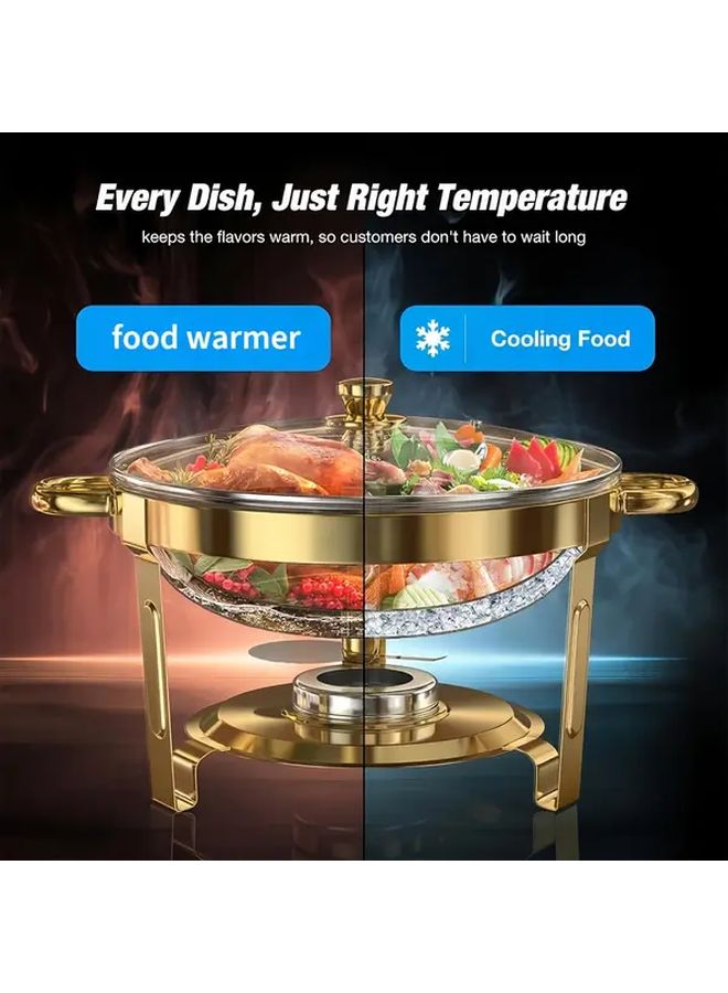 New High-End 5 Quart Stainless Steel Buffet Warmer Golden Frame With Transparent Glass Lid And Cover Frame 95 Percent Pre Assembled Round Hot Pot Food Warming Tray For Outdoor Picnics Family Gatherings Christmas Dinners Party Catering Events And Wedding Celebrations - Image 2