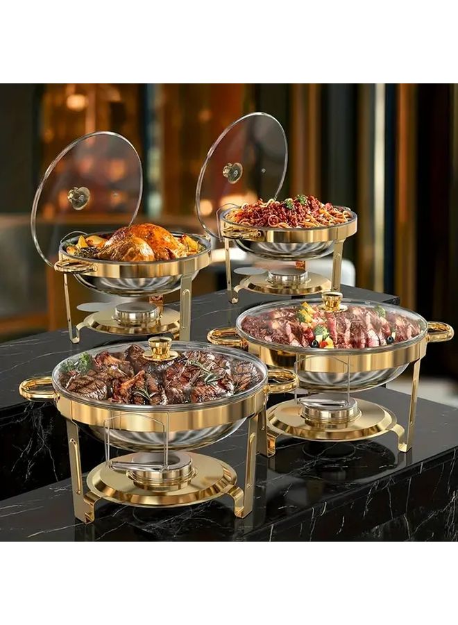 New High-End 5 Quart Stainless Steel Buffet Warmer Golden Frame With Transparent Glass Lid And Cover Frame 95 Percent Pre Assembled Round Hot Pot Food Warming Tray For Outdoor Picnics Family Gatherings Christmas Dinners Party Catering Events And Wedding Celebrations - Image 4