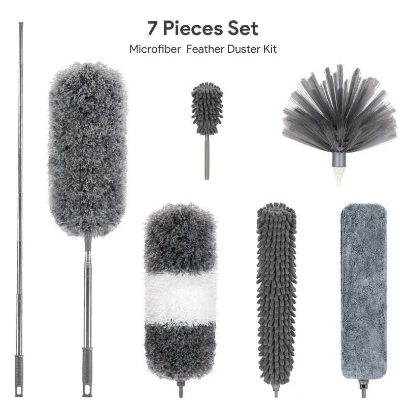 ديلوكس Delux Microfiber Duster 7 PCs قابلة لإعادة الاستخدام القابلة للانحناء القابلة للغسل مع القطب التمديد الطويل 100 بوصة لتنظيف السقف العالي الستائر الأثاث والسيارات - Image 3