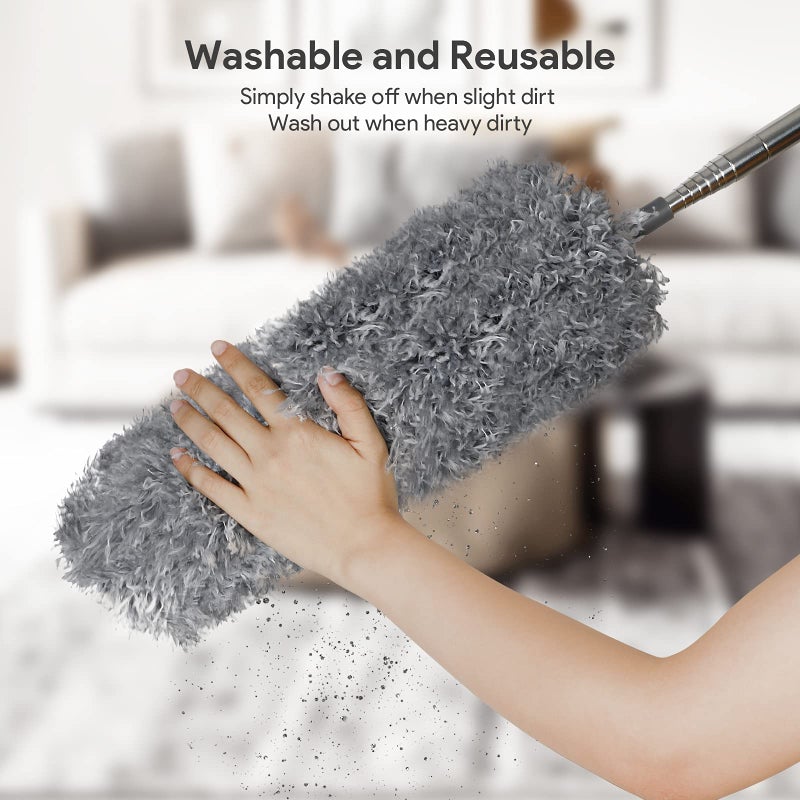 ديلوكس Delux Microfiber Duster 7 PCs قابلة لإعادة الاستخدام القابلة للانحناء القابلة للغسل مع القطب التمديد الطويل 100 بوصة لتنظيف السقف العالي الستائر الأثاث والسيارات - Image 5