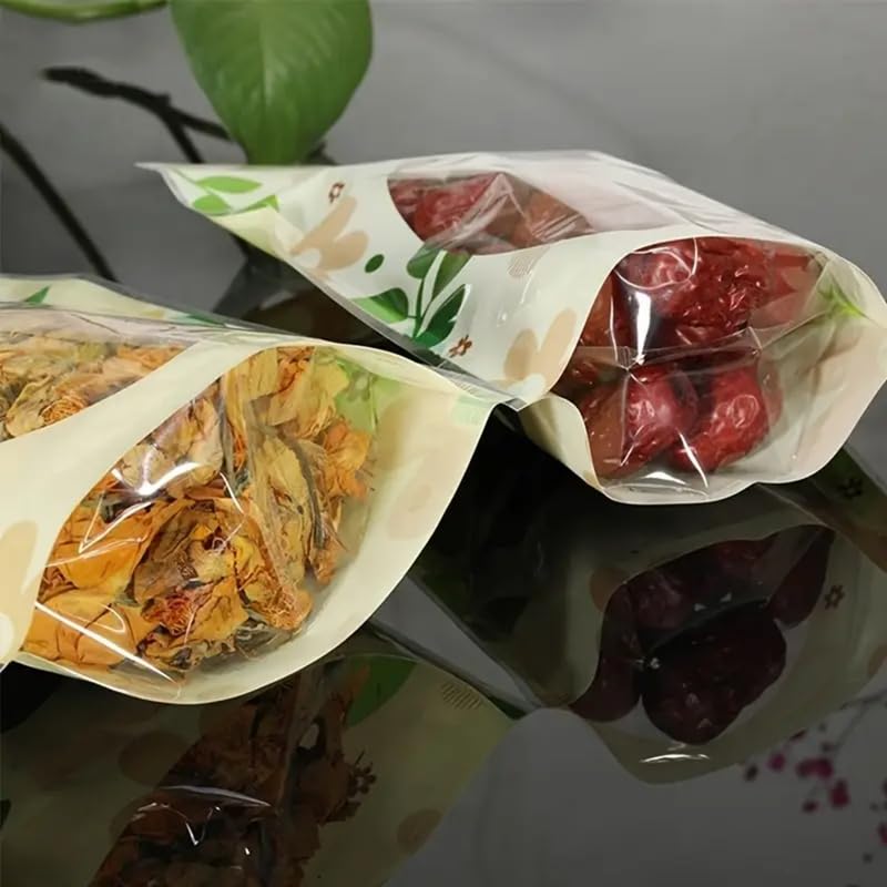 VELEXE Zip Lock Storage Stand Up Pouches with Clear Window | 100mm*150mm | 50 Grams | Pack of 10 | Leaf Print Reusable, Leakproof & Airtight Multi-Purpose Storage Pouches with Self Sealing Technology - Image 5